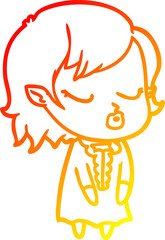 warm gradient line drawing of a cute cartoon vampire girl