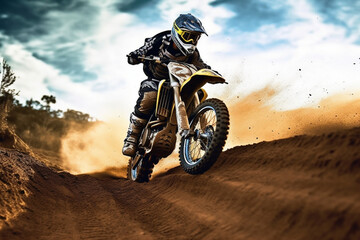 Extreme Motocross MX Rider riding on dirt track  Generative AI