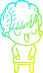 cold gradient line drawing of a cartoon woman talking