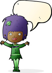 cartoon happy vampire girl with speech bubble