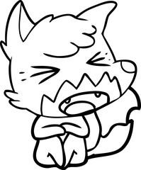 angry cartoon fox sitting on floor