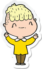 sticker of a cartoon friendly boy