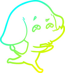 cold gradient line drawing of a cartoon elephant remembering