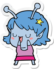 sticker of a happy alien girl cartoon