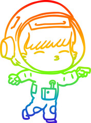 rainbow gradient line drawing of a cartoon curious astronaut