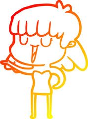 warm gradient line drawing of a cartoon woman