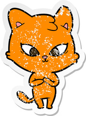 distressed sticker of a cute cartoon cat
