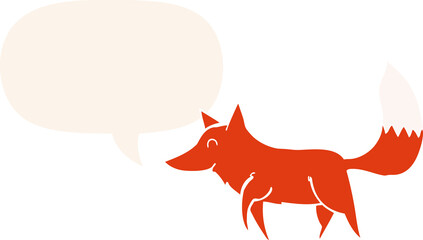 cartoon wolf with speech bubble in retro style