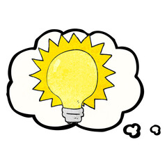 freehand drawn thought bubble textured cartoon light bulb