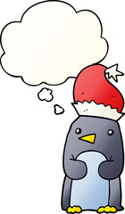 cute christmas penguin with thought bubble in smooth gradient style