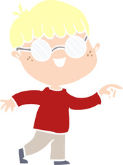 flat color style cartoon boy wearing spectacles