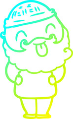 cold gradient line drawing of a man with beard sticking out tongue