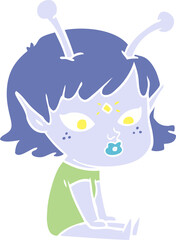 pretty flat color style cartoon alien girl