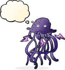 cartoon octopus with thought bubble