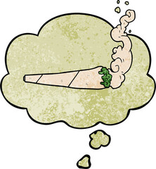 cartoon marijuana joint with thought bubble in grunge texture style