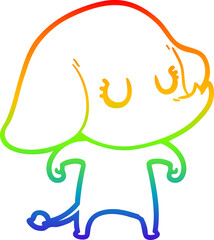 rainbow gradient line drawing of a cute cartoon elephant