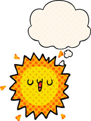 cartoon sun with thought bubble in comic book style