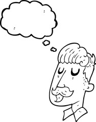 freehand drawn thought bubble cartoon man with mustache
