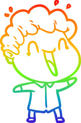 rainbow gradient line drawing of a cartoon happy man