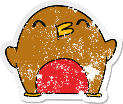 freehand drawn distressed sticker cartoon cute kawaii red robin