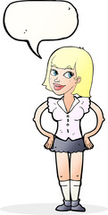 cartoon woman with hands on hips with speech bubble