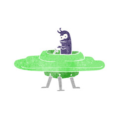 freehand retro cartoon flying saucer