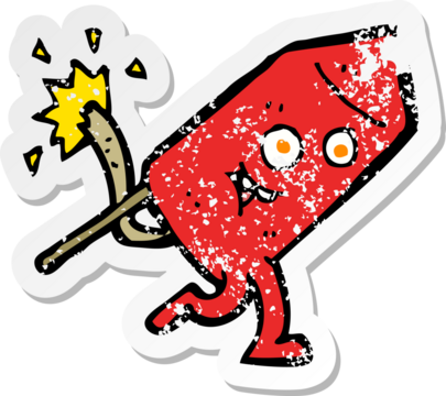 retro distressed sticker of a cartoon funny firework character