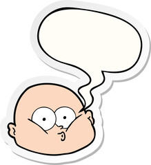 cartoon curious bald man with speech bubble sticker