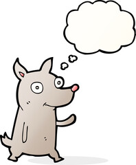 cartoon little dog waving with thought bubble