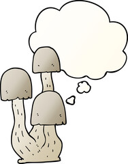 cartoon mushroom with thought bubble in smooth gradient style