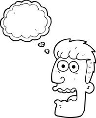 freehand drawn thought bubble cartoon shocked man