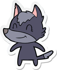 sticker of a friendly cartoon wolf