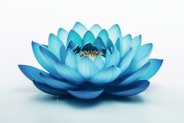 Stylized blue lotus with glowing center on white background. Ideal for spas, logos, yoga studios, spiritual retreats. Generative AI