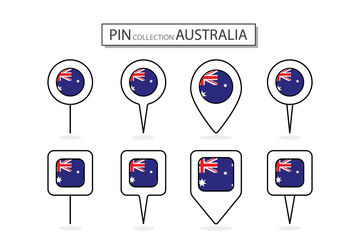Set of flat pin Australia flag  icon in diverse shapes flat pin icon Illustration Design.
