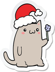 sticker of a cute cartoon christmas cat