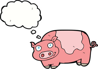 cartoon pig with thought bubble