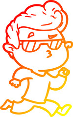 warm gradient line drawing of a cartoon cool guy