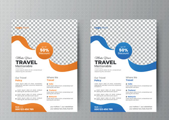 Travel poster or flyer template design layout space for photo background. Blue Travel flyer template for travel agency.
Travel flyer template design with contact and venue details.Travel Flyer, Modern