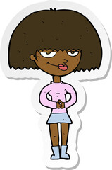 sticker of a cartoon sly woman