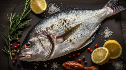 cook raw gilt-head bream dorado fish with ingredients and seasonings