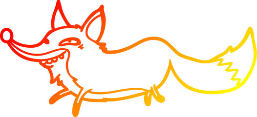 warm gradient line drawing of a cute cartoon sly fox