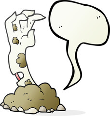 freehand drawn speech bubble cartoon zombie hand rising from ground