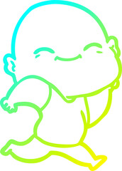 cold gradient line drawing of a cartoon happy bald man