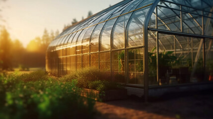Futuristic Greenhouse in the Glow of the Evening Sun
