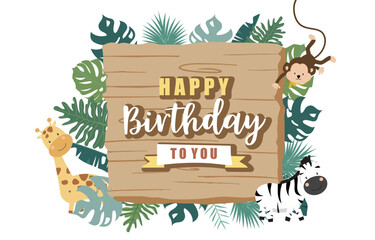 Wood frame collection of safari background set.Editable vector illustration for birthday invitation,postcard and sticker © piixypeach