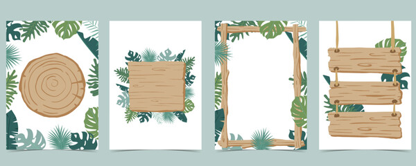 Wood frame collection of safari background set.Editable vector illustration for birthday invitation,postcard and sticker © piixypeach