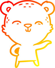 warm gradient line drawing of a happy cartoon bear