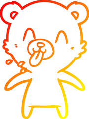 warm gradient line drawing of a rude cartoon polar bear sticking out tongue