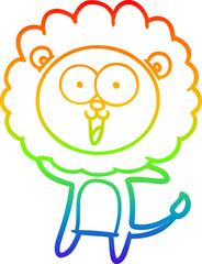 rainbow gradient line drawing of a happy cartoon lion