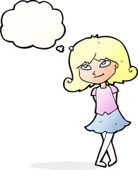 cartoon clever girl with thought bubble